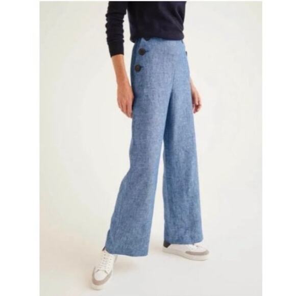 Boden Pants - Boden Falmouth Linen Wide Leg Sailor Trousers Chambray